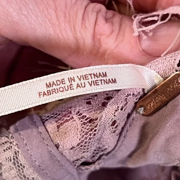 Free People Lace Mini Dress XS Lavender Beige Cottagecore Boho - Picture 3 of 8